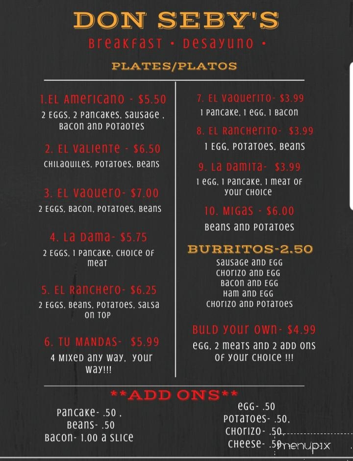 Don Seby's Restaurant - Slaton, TX menu_pic
