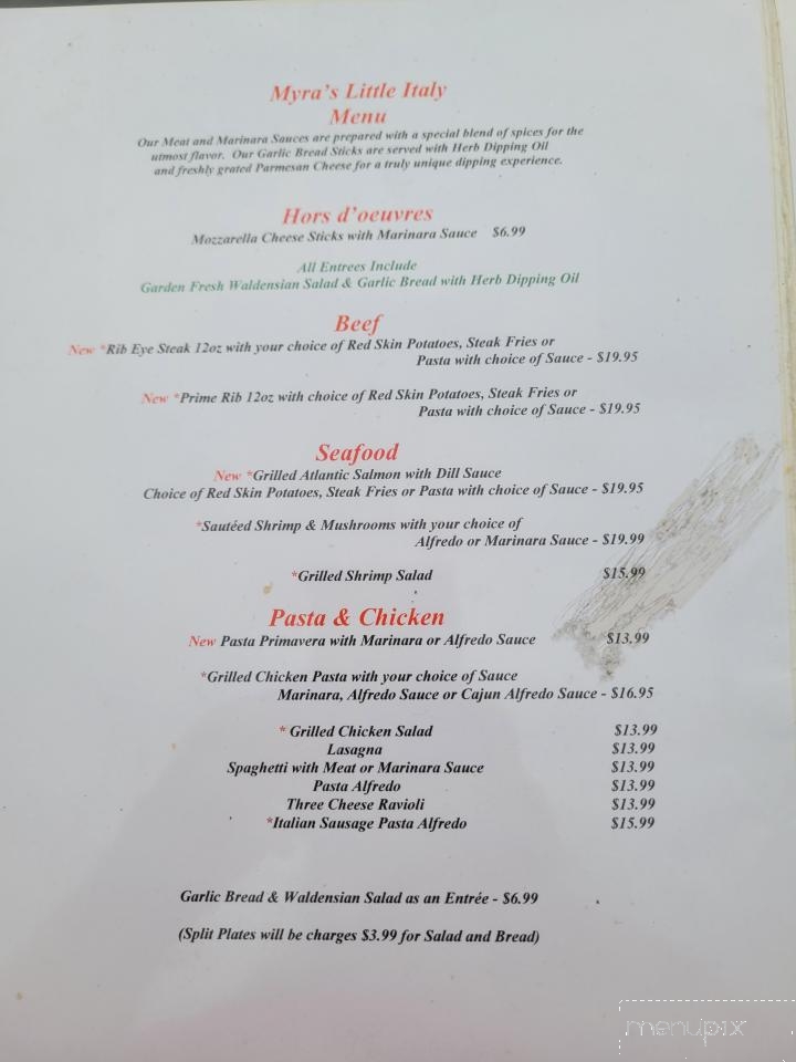 Myra's Little Italy - Valdese, NC menu_pic