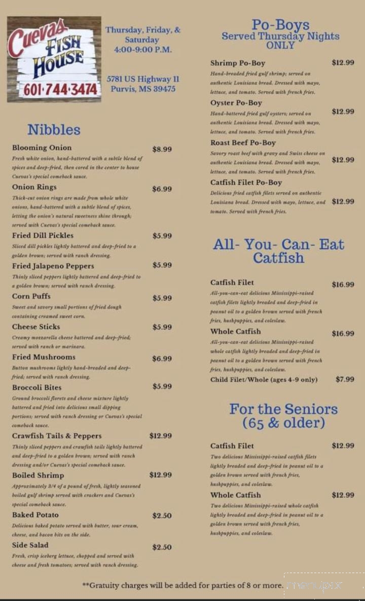 Cuevas Fish House - Purvis, MS menu_pic