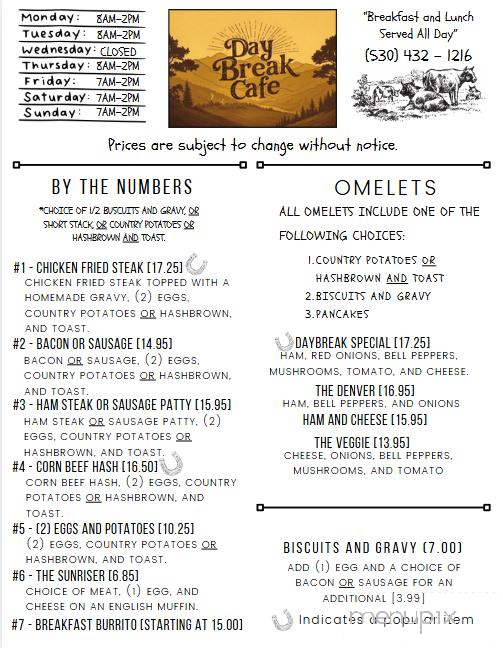 Day Break Cafe - Penn Valley, CA menu_pic