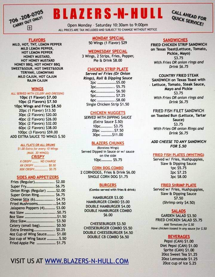 Blazers-N-Hull - Hull, GA menu_pic