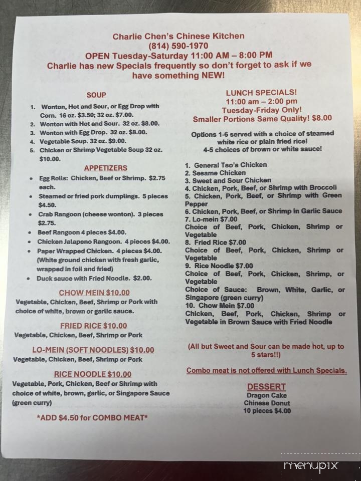 Charlie Chen's Chinese Kitchen - DuBois, PA menu_pic