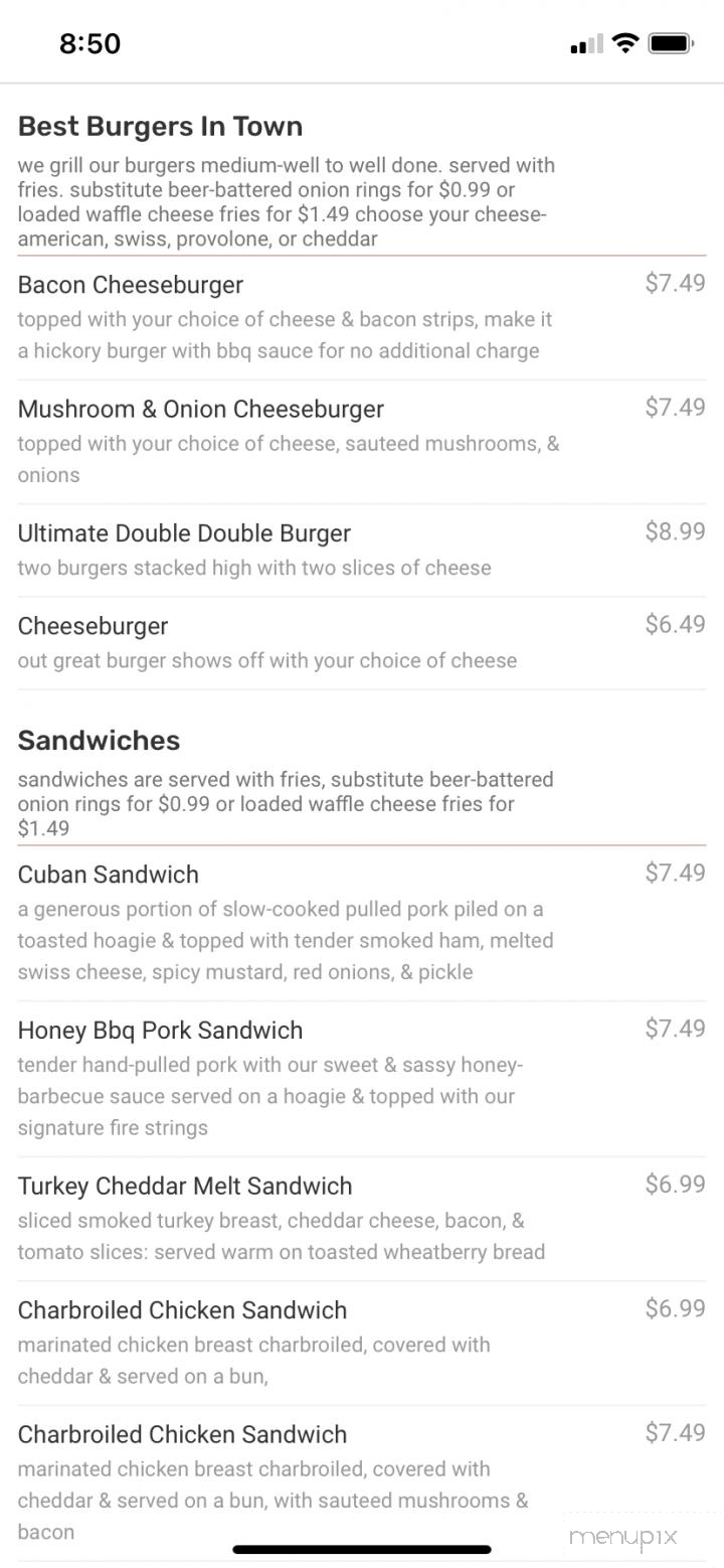 Garfields Restaurant & Pub - Reidsville, NC menu_pic