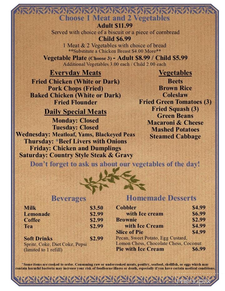Front Porch - Richburg, SC menu_pic