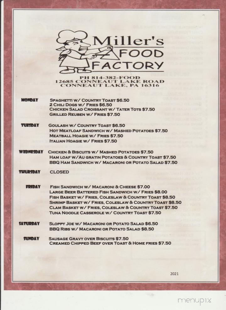 Miller's Food Factory - Conneaut Lake, PA menu_pic