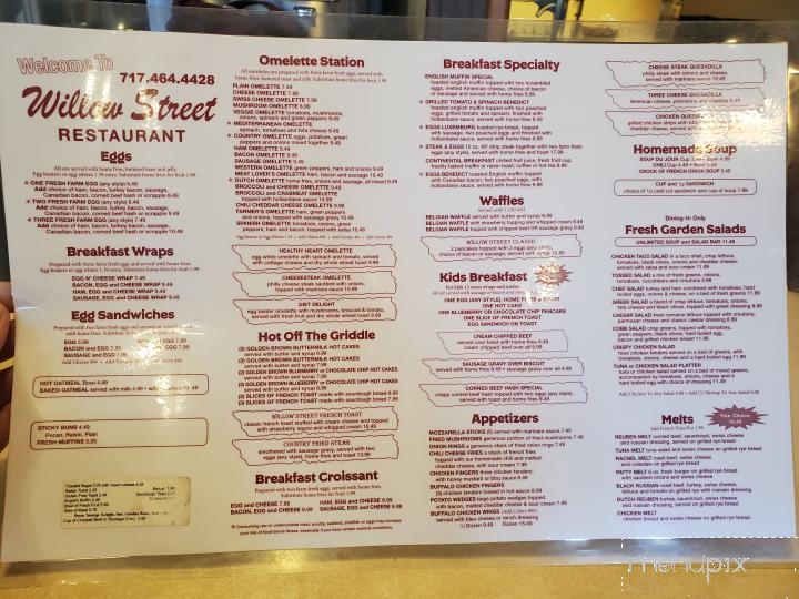 Willow Street Diner - Willow Street, PA menu_pic
