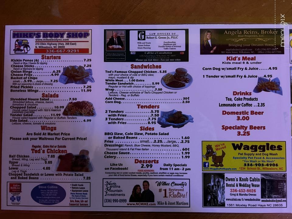 Ted's Kickin Chicken - North Wilkesboro, NC menu_pic