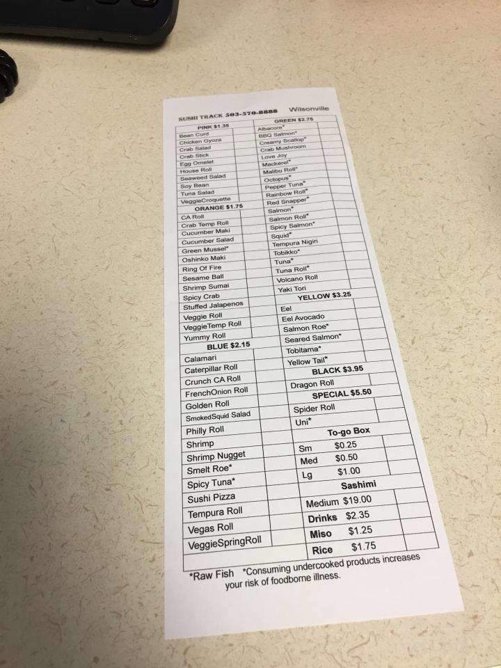 Sushi Track - Wilsonville, OR menu_pic
