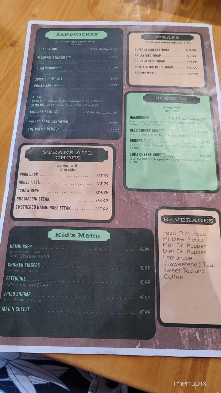 The Palms Bar & Grill - Maryville, MO menu_pic