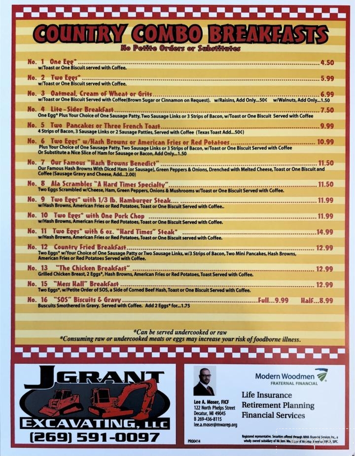 Hard Times Family Restaurant - Decatur, MI menu_pic