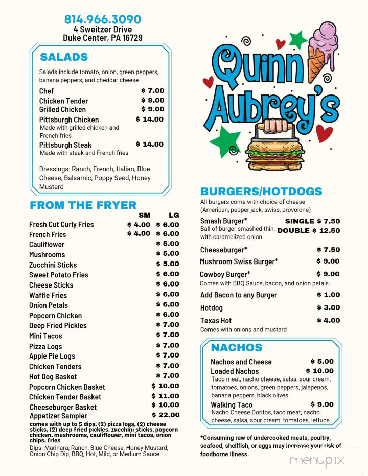 Quinn Aubrey's Creams & Dreams - Duke Center, PA menu_pic