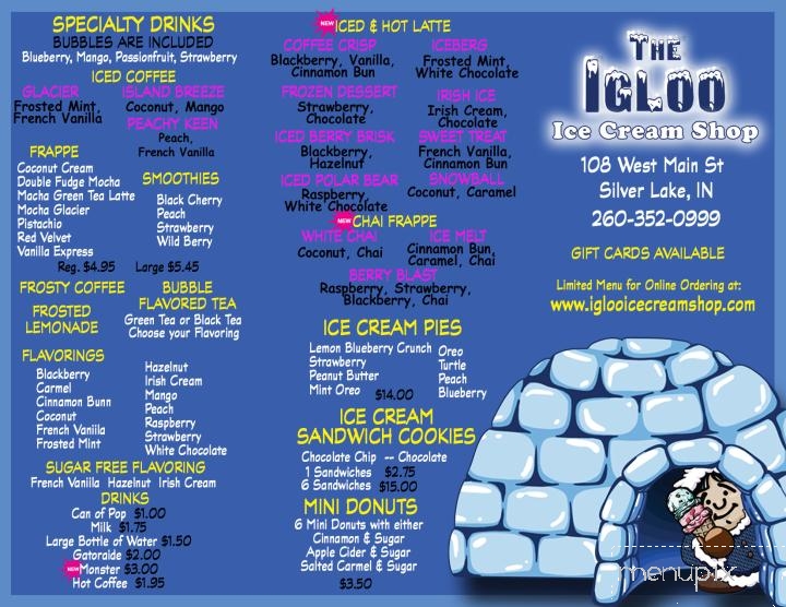 Igloo Ice Cream Shop - Silver Lake, IN menu_pic