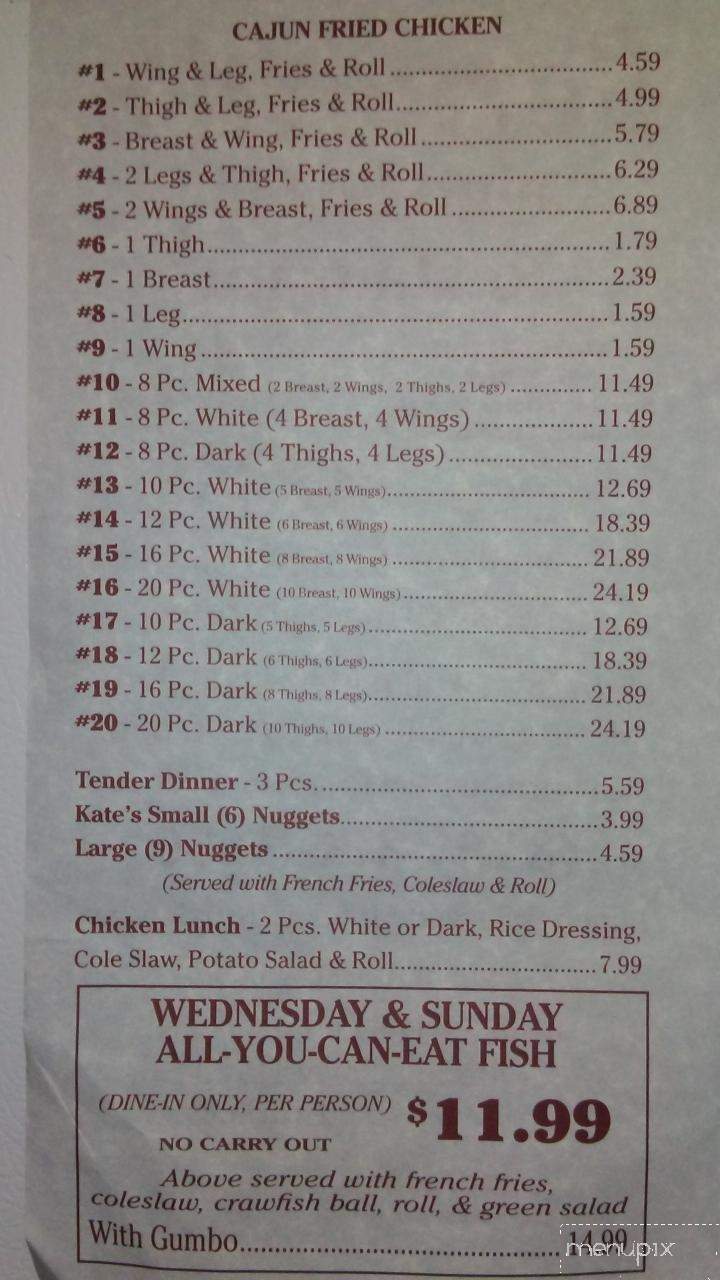 Bernard Cajun Sea-Fry Restaurant - Cottonport, LA menu_pic