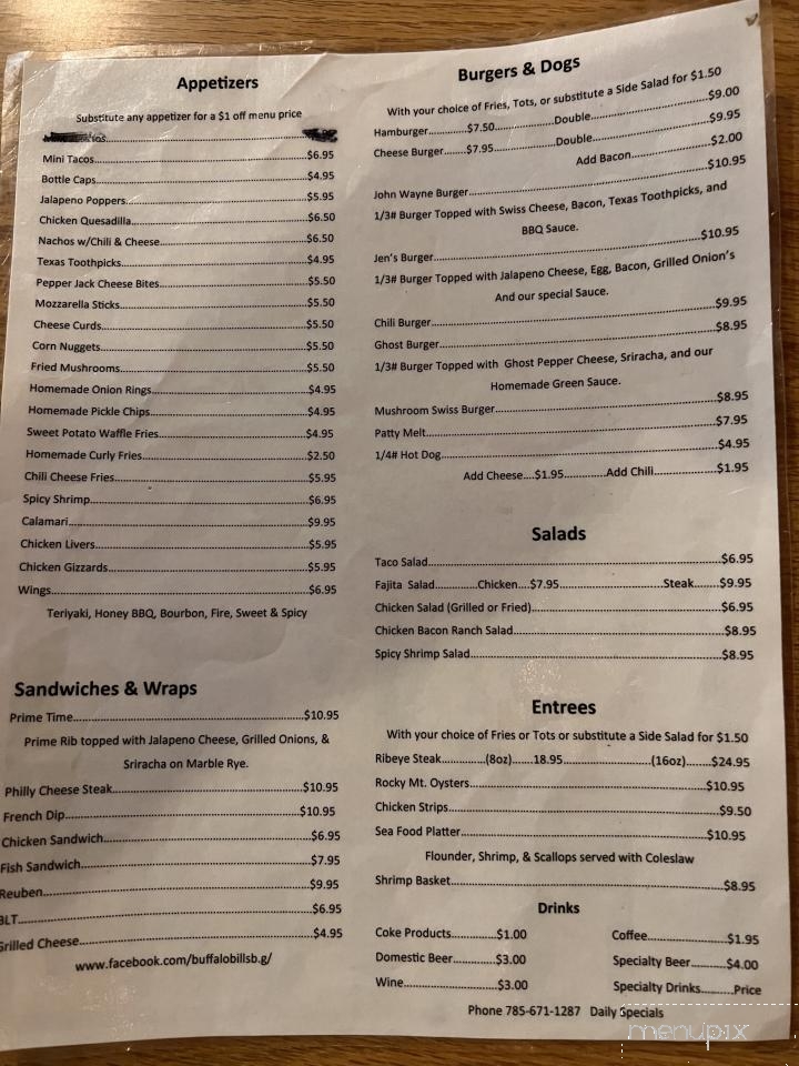 Buffalo Bill's Bar & Grill - Oakley, KS menu_pic