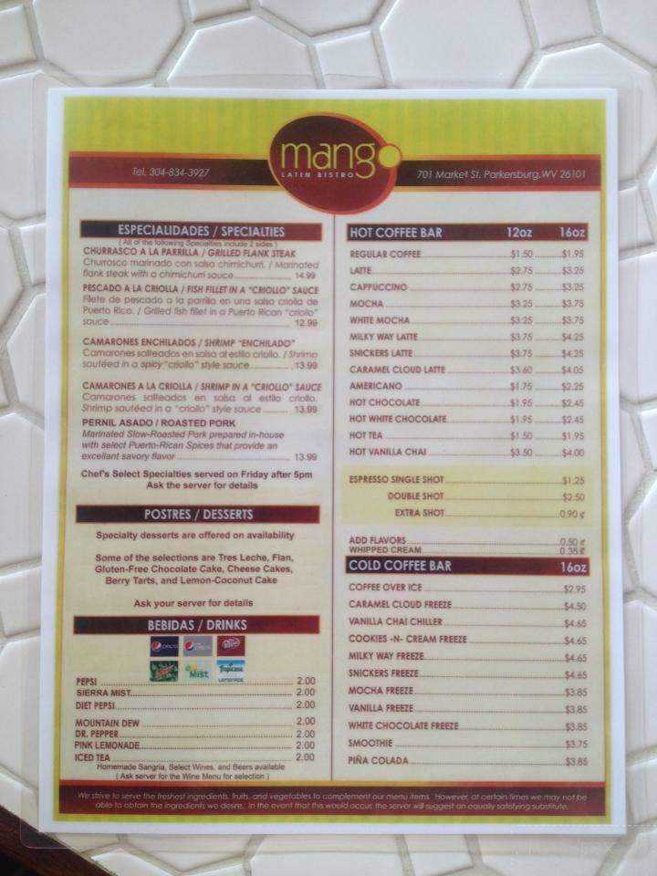 Mango Latin Bistro - Parkersburg, WV menu_pic