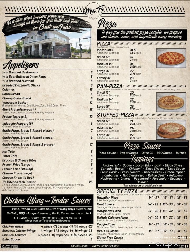 Mrs T's Pizza - Westmont, IL menu_pic