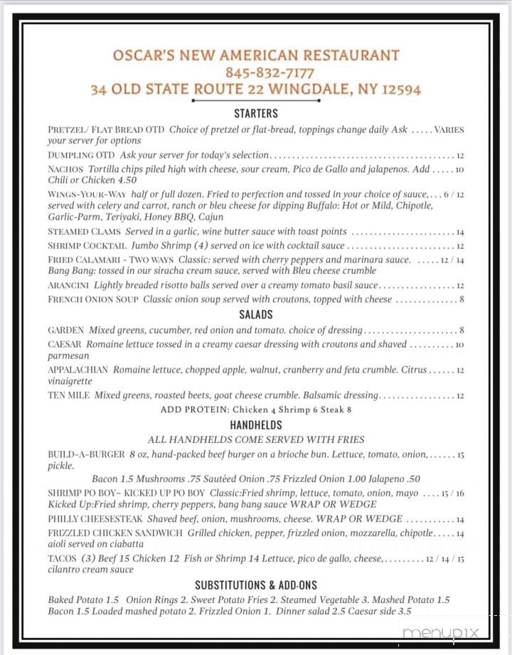 Oscar’s - Wingdale, NY menu_pic