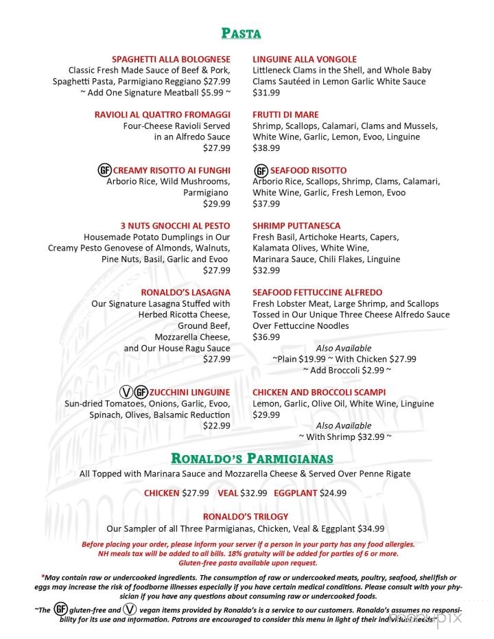 Ronaldo's Ristorante - North Hampton, NH menu_pic