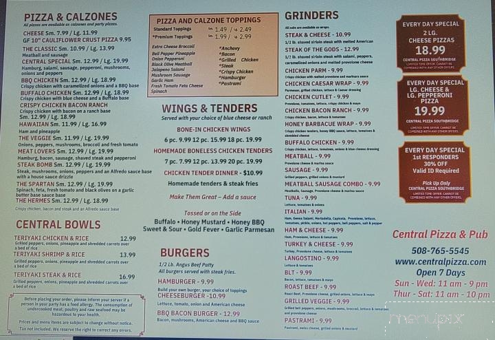 Central Pizza & Pub - Southbridge, MA menu_pic
