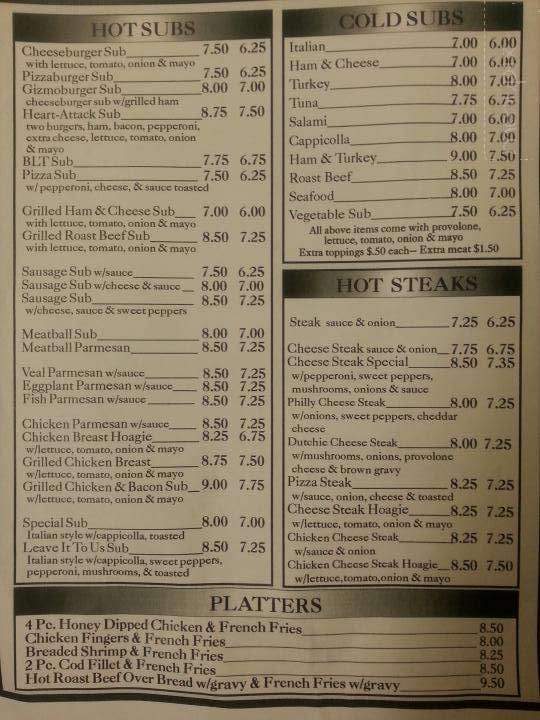 Gubba's - Fredericksburg, PA menu_pic