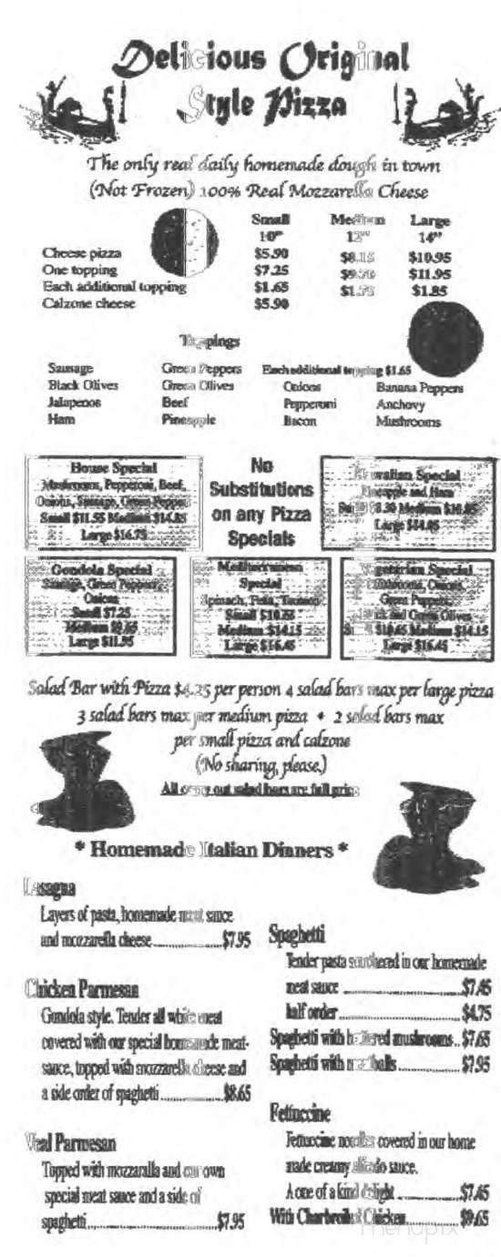 Gondola Pizza House - Crossville, TN menu_pic