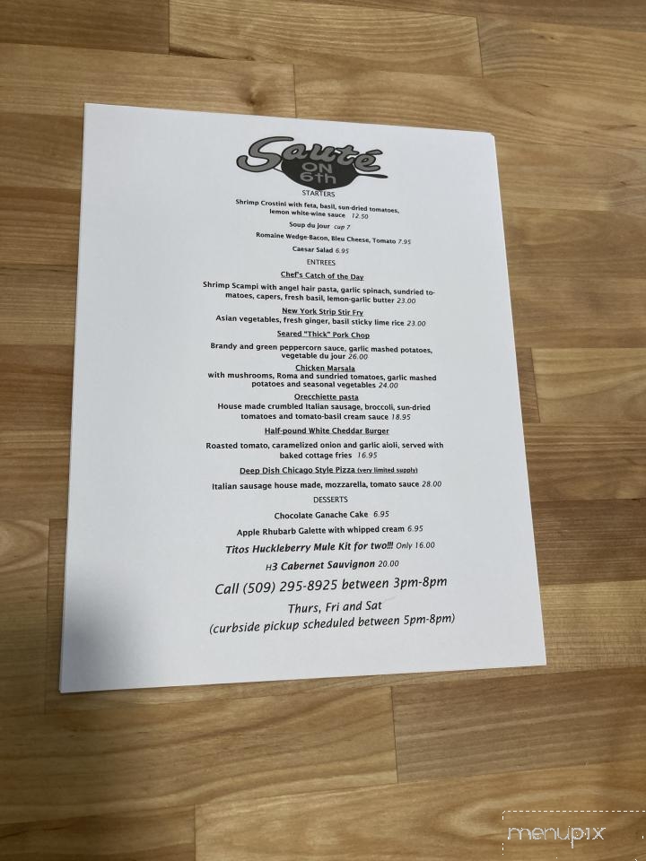 Saute On Sixth - Clarkston, WA menu_pic