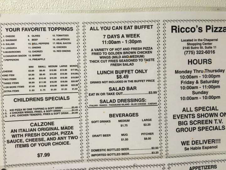 Ricco's Pizza - Reno, NV menu_pic