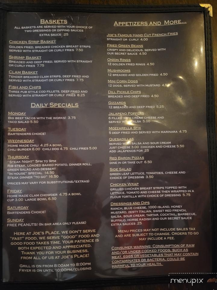 Joe's Place - Bucoda, WA menu_pic