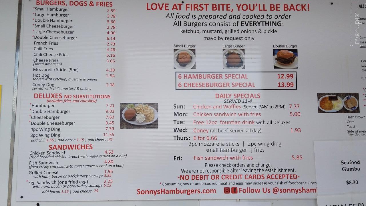 Sonny's Hamburgers - Detroit, MI menu_pic