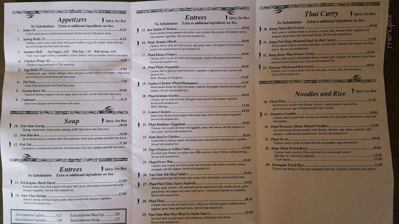 Siam Thai Restaurant - Billings, MT menu_pic