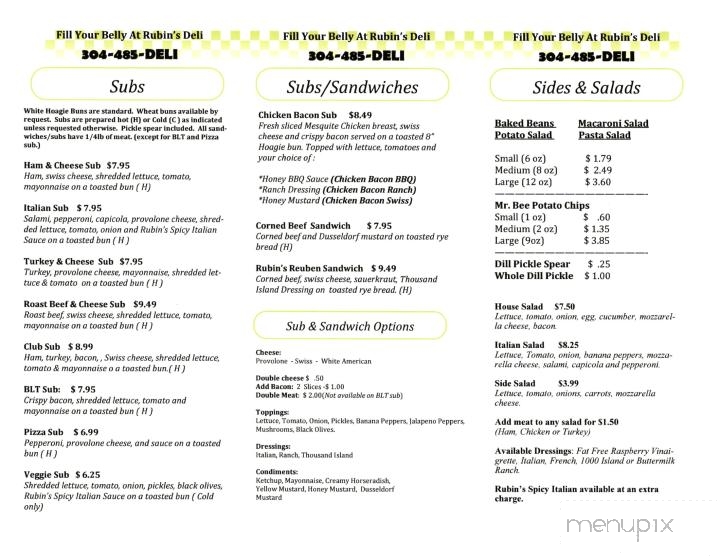 Rubin's Deli - Parkersburg, WV menu_pic