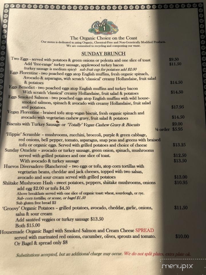 Cafe One - Fort Bragg, CA menu_pic