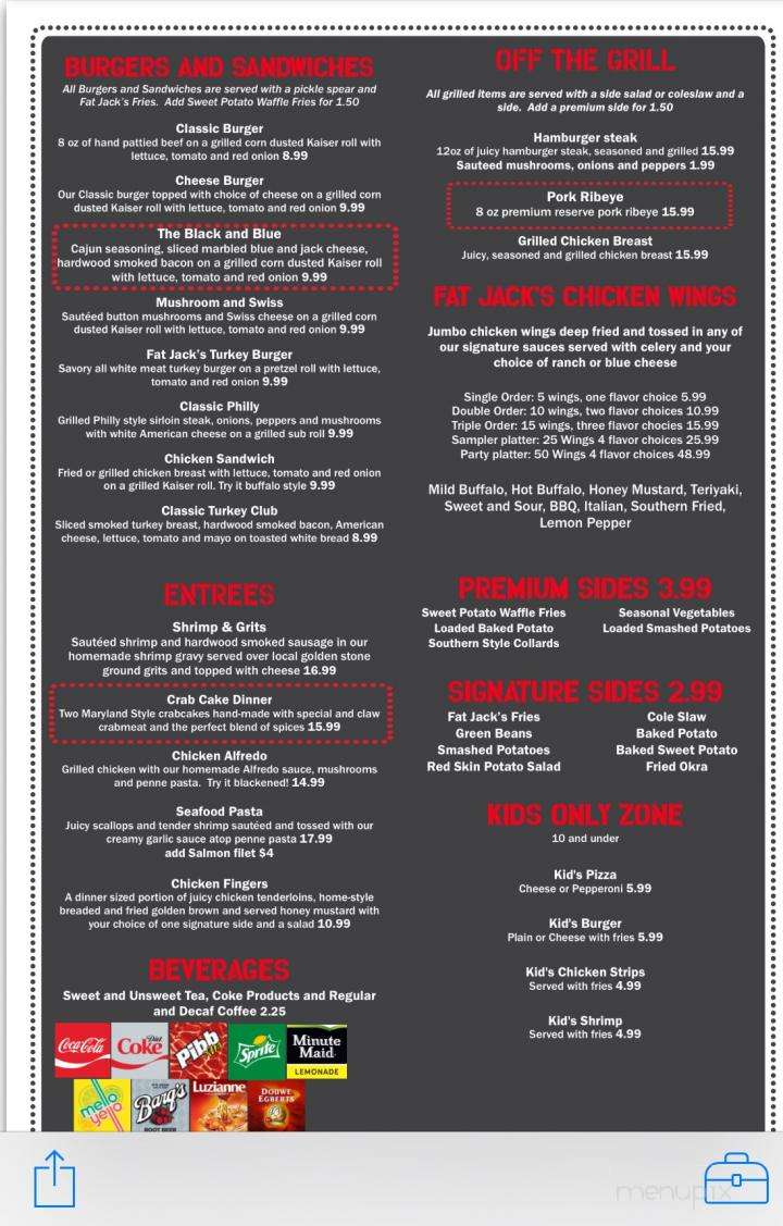 Fat Jack's - Walterboro, SC menu_pic