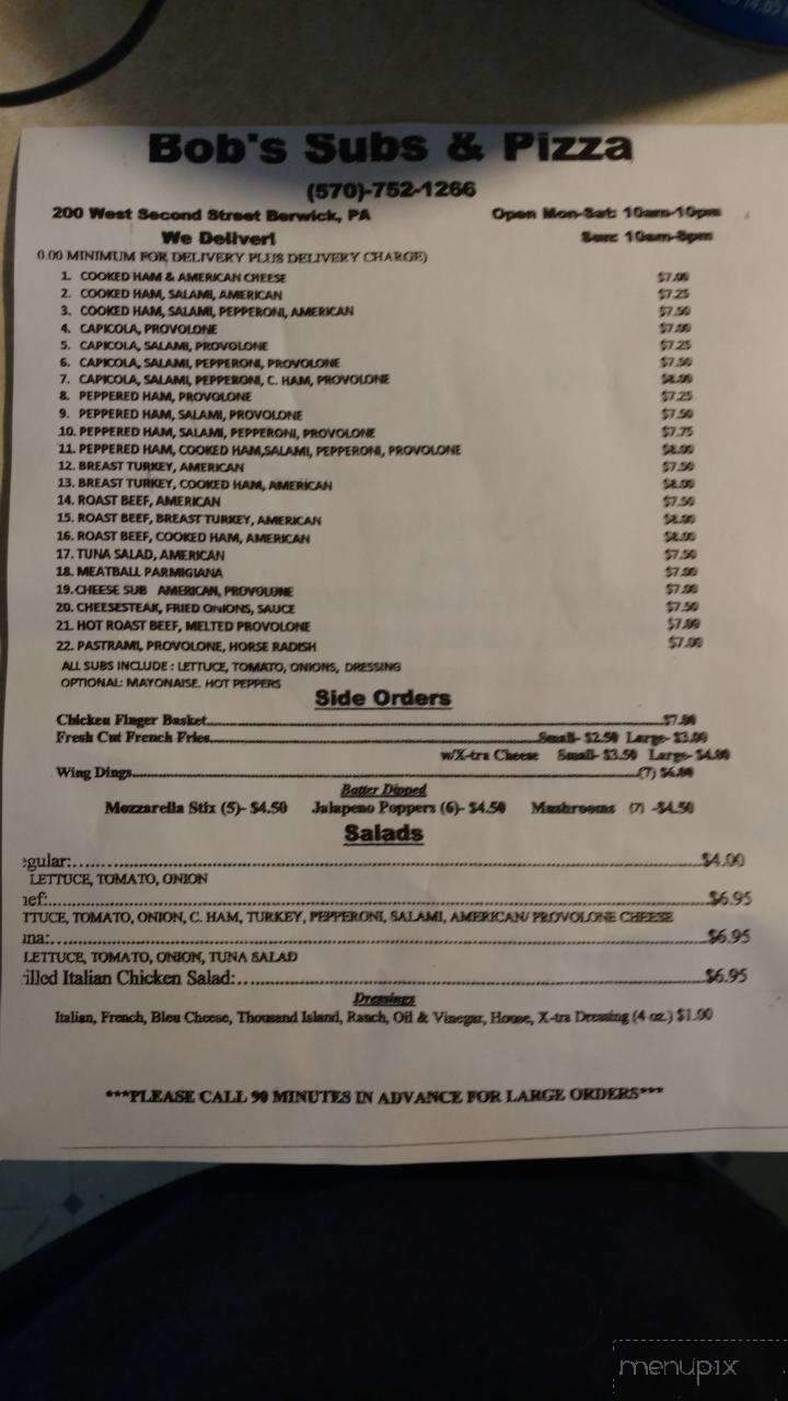 Bob's Subs & Pizza - Berwick, PA menu_pic