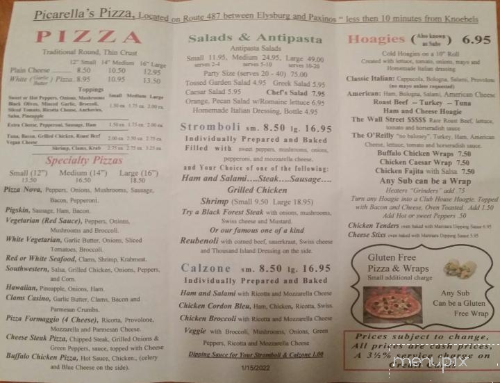 Picarella's Pizza - Elysburg, PA menu_pic