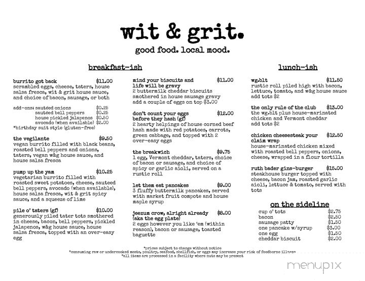 wit & grit. - Randolph, VT menu_pic