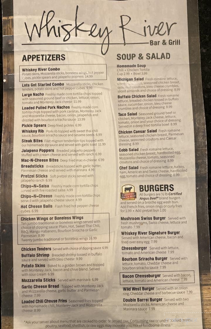 Whiskey River Bar and Grill - Davisburg, MI menu_pic