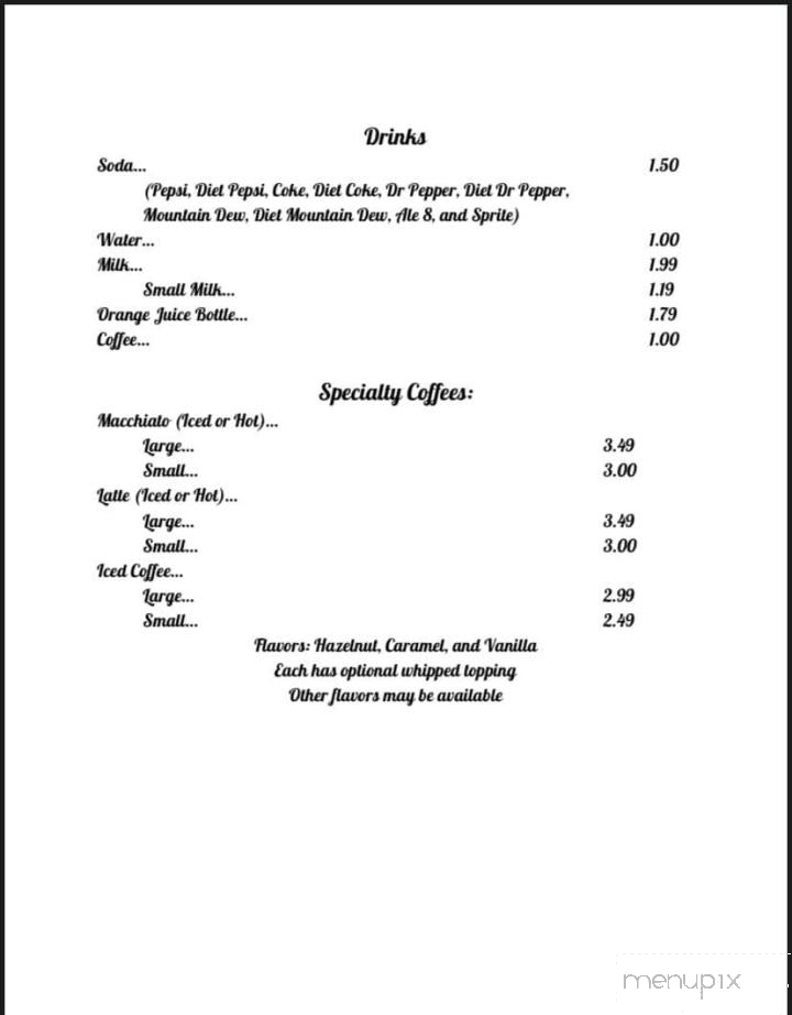 Silverbelle's - Cab Orchard, KY menu_pic