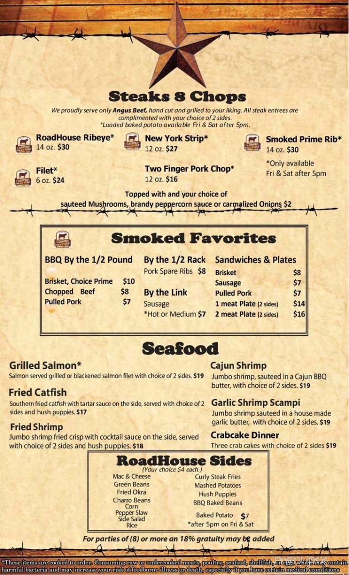 2920 RoadHouse - Hockley, TX menu_pic