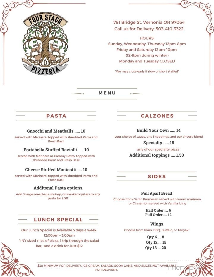 Four Stags Pizzeria - Vernonia, OR menu_pic