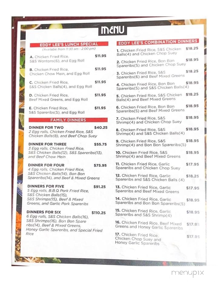 Eddy Lee's Chinese Restaurant - Thunder Bay, ON menu_pic