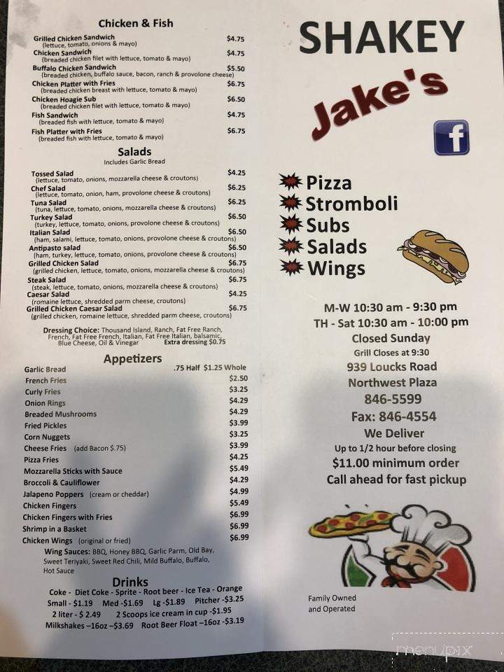 Shakey Jakes Stromboli Pizza - York, PA menu_pic