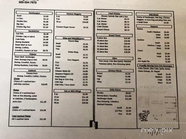 Daniel's Fast Food - Bourg, LA menu_pic