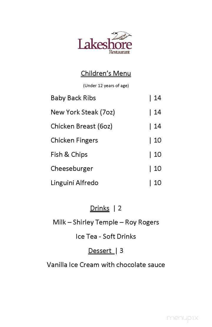 Lakeshore Restaurant - Regina, SK menu_pic
