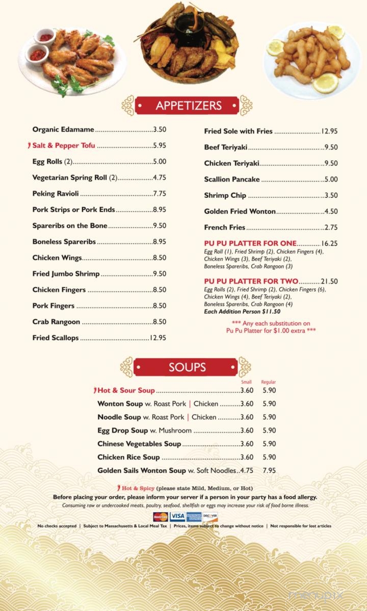 Menu of Golden Sails Chinese Restaurant in East Falmouth, MA 02536