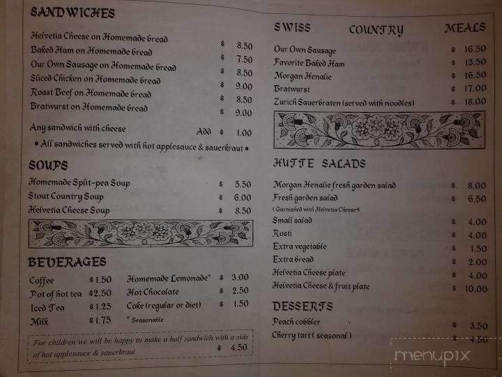 Helvetia Hutte Restaurant - Helvetia, WV menu_pic