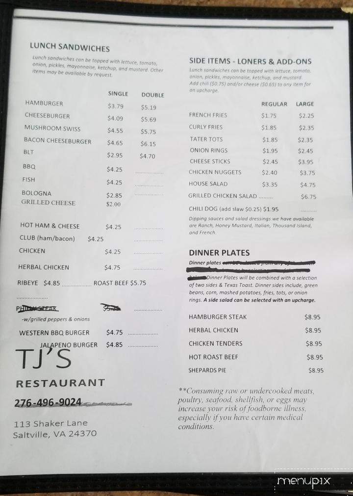 T J's Restaurant - Saltville, VA menu_pic