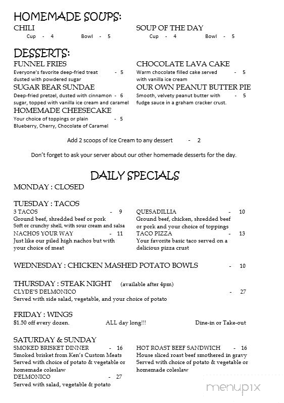 Summit Lodge and Grill - Ridgway, PA menu_pic