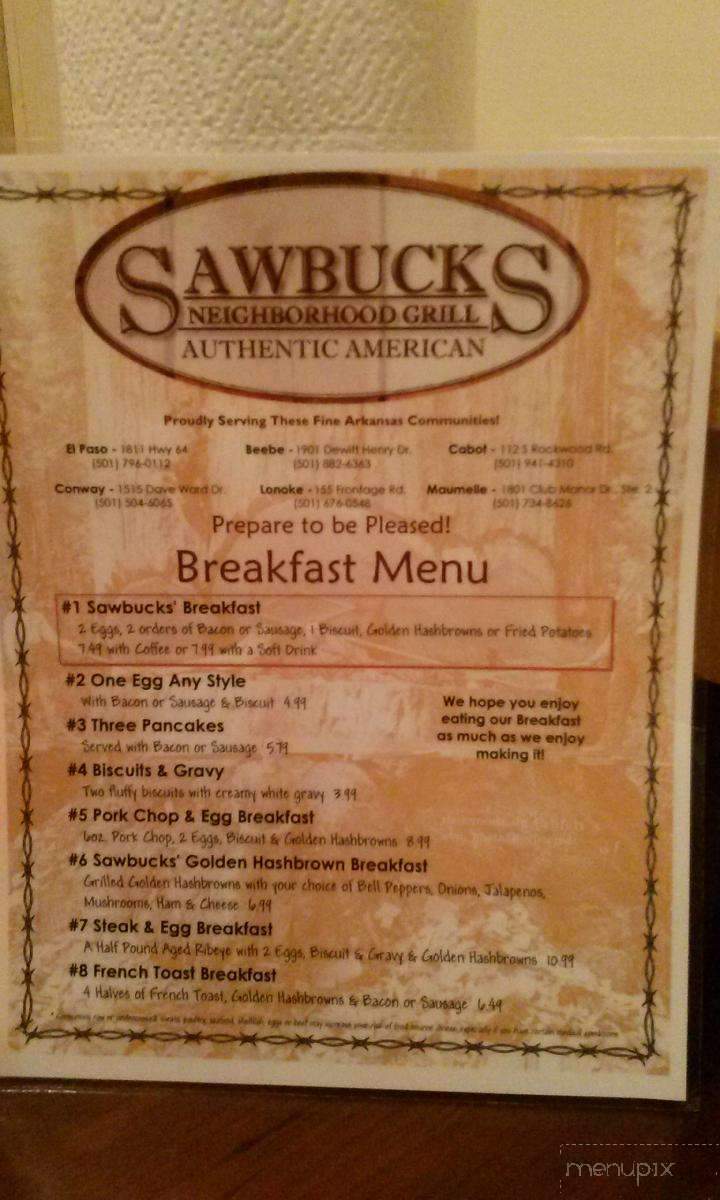 Sawbucks Authentic American Neighborhood Grill - Conway, AR menu_pic