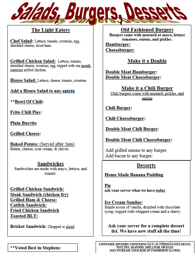 Bob's Landmark Eatery - Comanche, OK menu_pic
